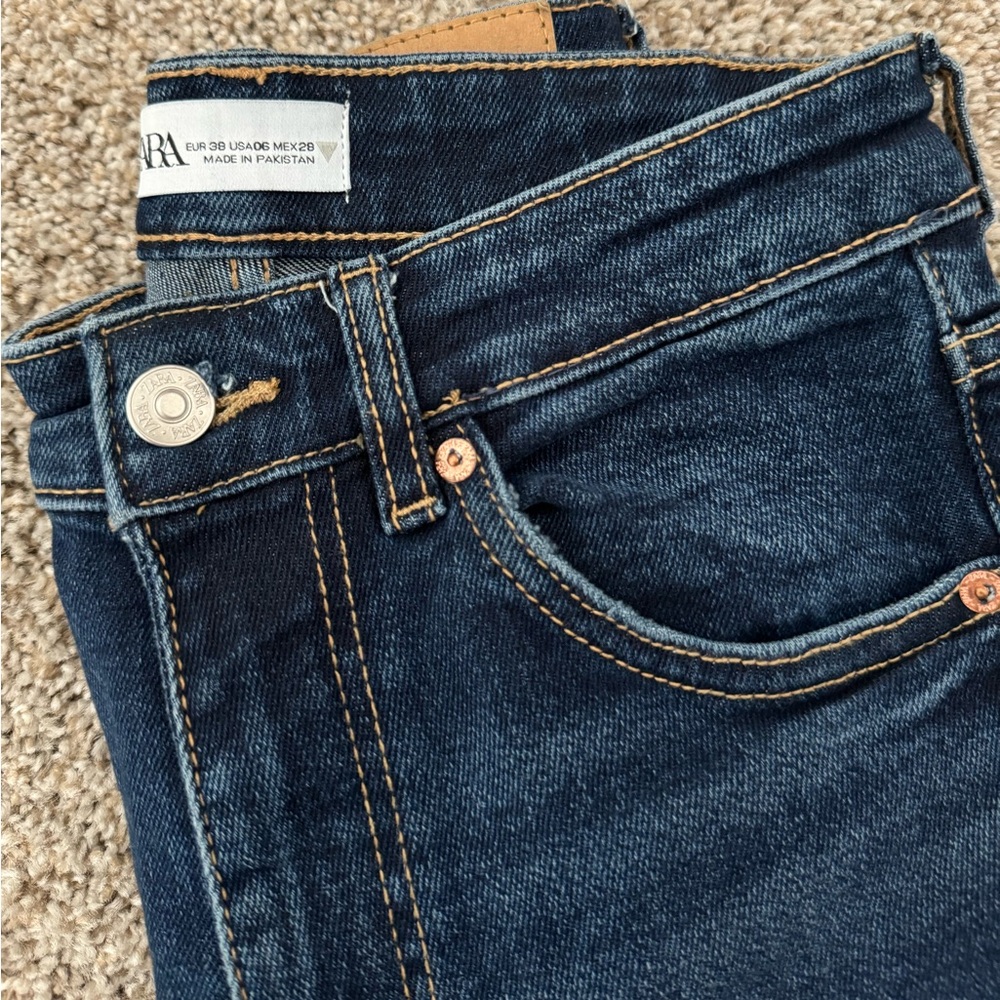 Zara ultra high waist stretchy skinny jeans in deep blue size 6